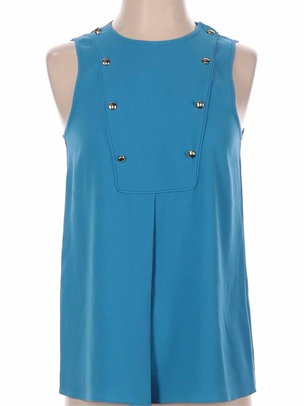 Tibi Turquoise Sleeveless Tank with Gold Button Accents